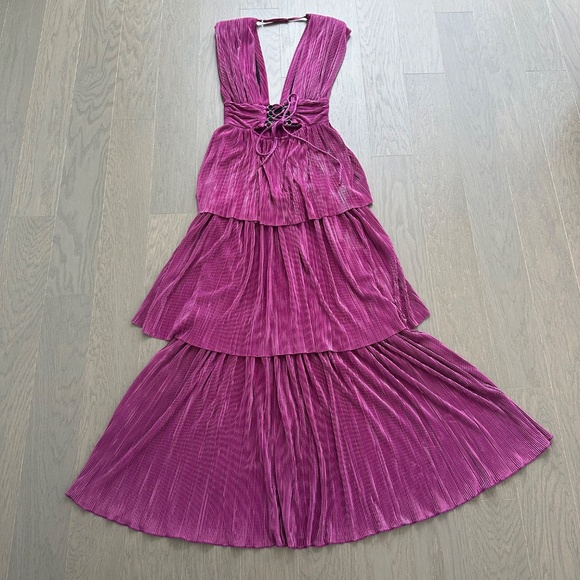 Sabina Musayev Judith Pink Purple Tiered Gown Metallic Maxi Dress - Size SMALL - Picture 3 of 11